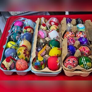 Hand Painted Blown Easter Eggs Vintage Art Ornaments LOT Bundle 36+